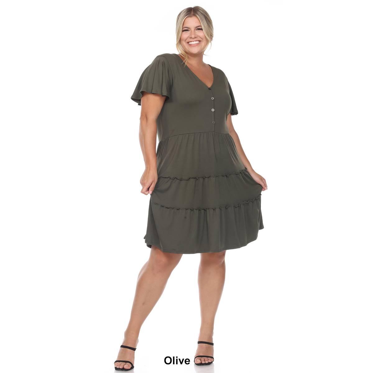 Plus Size White Mark Short Sleeve V-Neck Midi Dress
