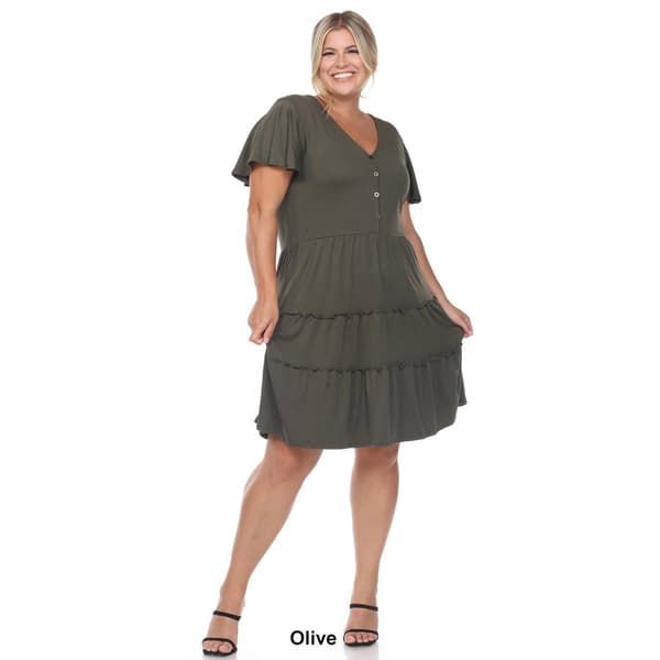 Plus Size White Mark Short Sleeve V-Neck Midi Dress