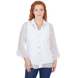Womens Ruby Rd. By the Sea 3/4 Sleeve Lace Button Down Blouse