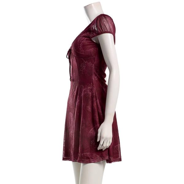 Juniors 7th & Hudson Mesh Cap Sleeve Sweetheart Skater Dress- Red