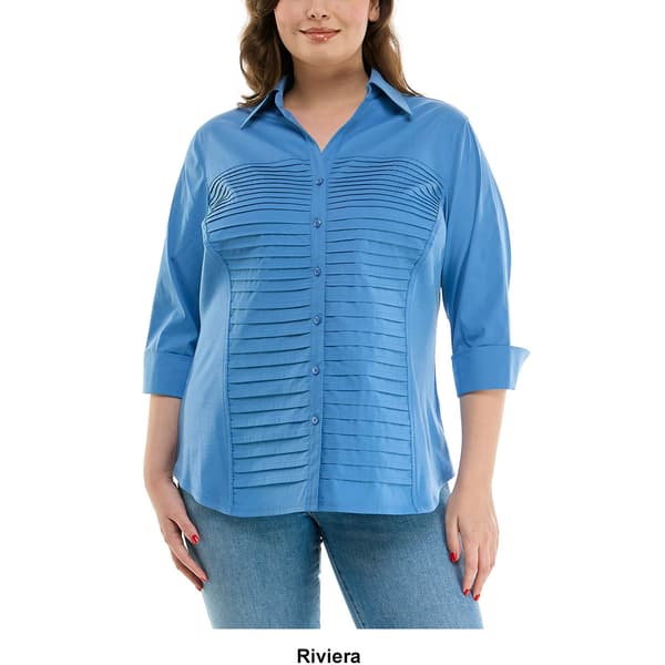 Plus Size Zac & Rachel Solid Knit To Fit Casual Button Down