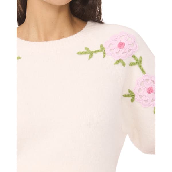 Womens Cece Short Sleeve Floral Embroidery Sweater