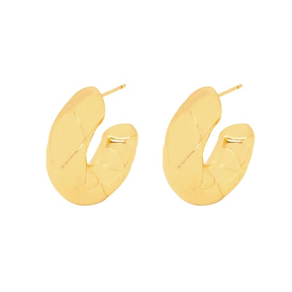 14kt. Gold Plated Quilted Hoop Earrings - image 