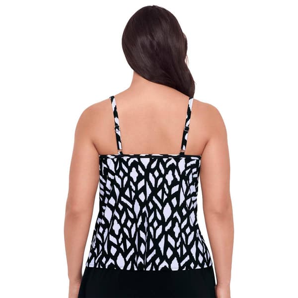 Plus Size American Beach Geometric Hanky Hem Tankini Swim Top