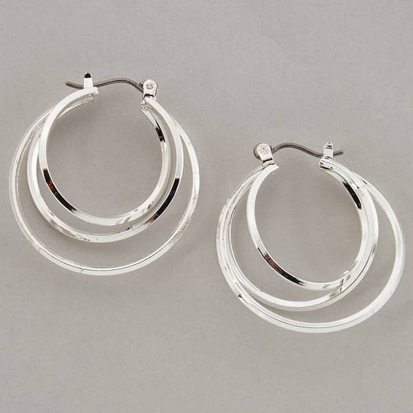 Design Collection Silver Plated Polished Hoop Earrings - image 
