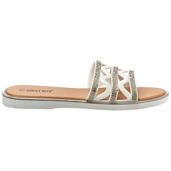 Womens Ashley Blue Rhinestone Trim Slide Sandals