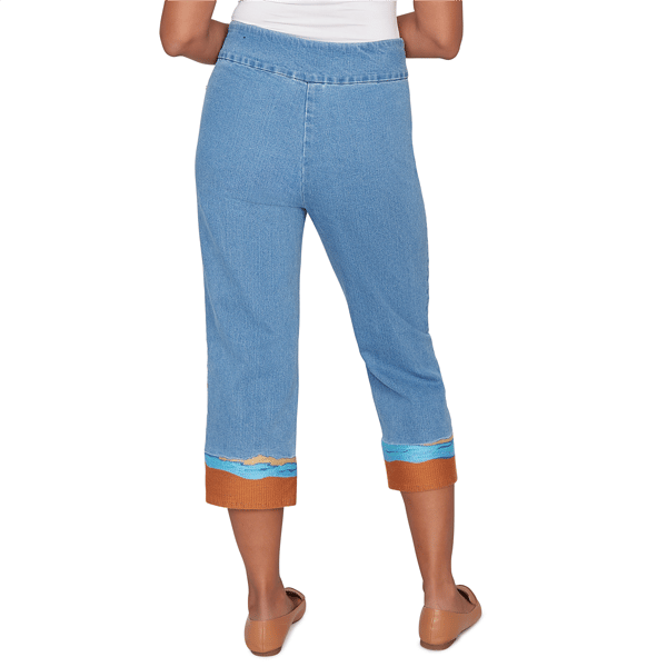 Petite Alfred Dunner Beachcomber Beach Embroidery Denim Capris