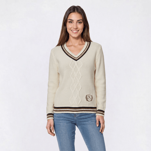 Womens Nautica Long Sleeve V-Neck Varsity Sweater
