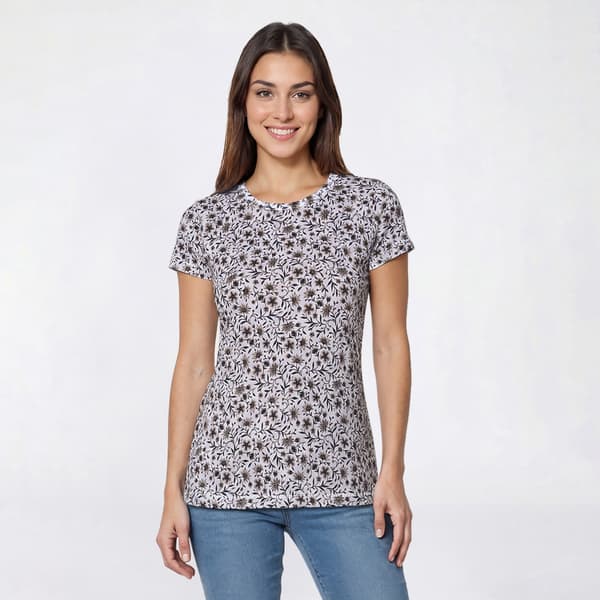 Womens Preswick & Moore(R) Short Sleeve Mini Leaf Floral Tee - image 