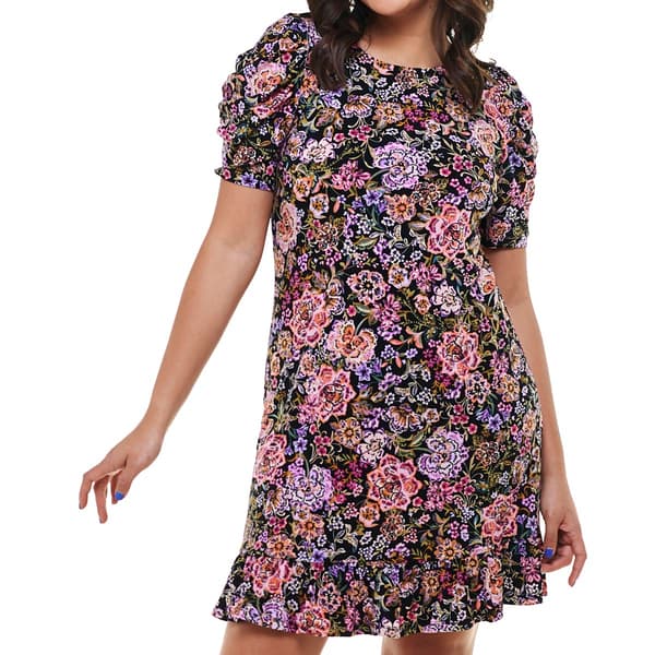 Petite MSK Short Puff Sleeve Ruffle Hem Floral Shift Dress