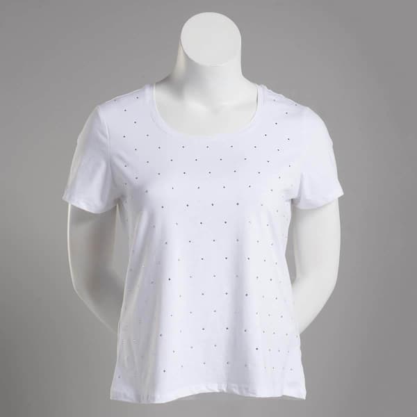 Juniors Plus Feathers Tonal Rhinestone Top - White - image 