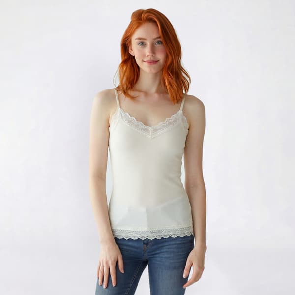 Juniors Pink Rose Rib Lace Trim Long Camisole