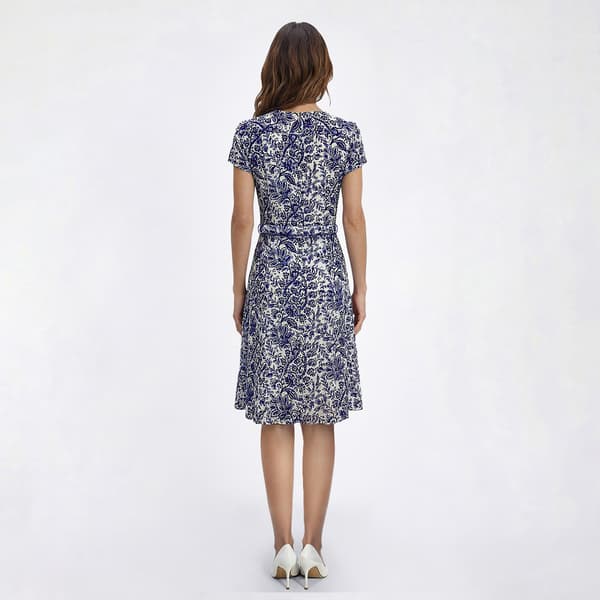 Womens MSK Short Sleeve Paisley Chiffon Pintuck A-Line Dress