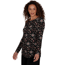 Petite Emaline Holiday Festivities Long Sleeve Snowflake Tee