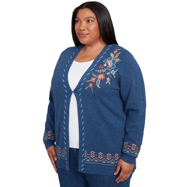 Plus Size Alfred Dunner Sunset Canyon Embroidered Floral Cardigan
