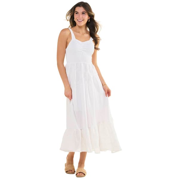Juniors No Comment Cross Hatch Eyelet Smocked Bodice Midi Dress