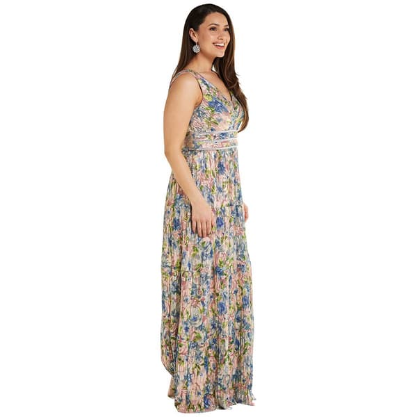 Womens R&M Richard Sleeveless Floral V-Neck Evening Gown