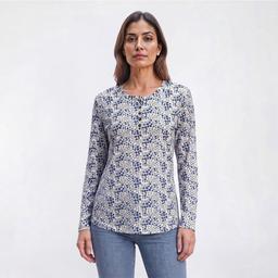 Womens Hasting & Smith Long Sleeve Floral Henley Tee