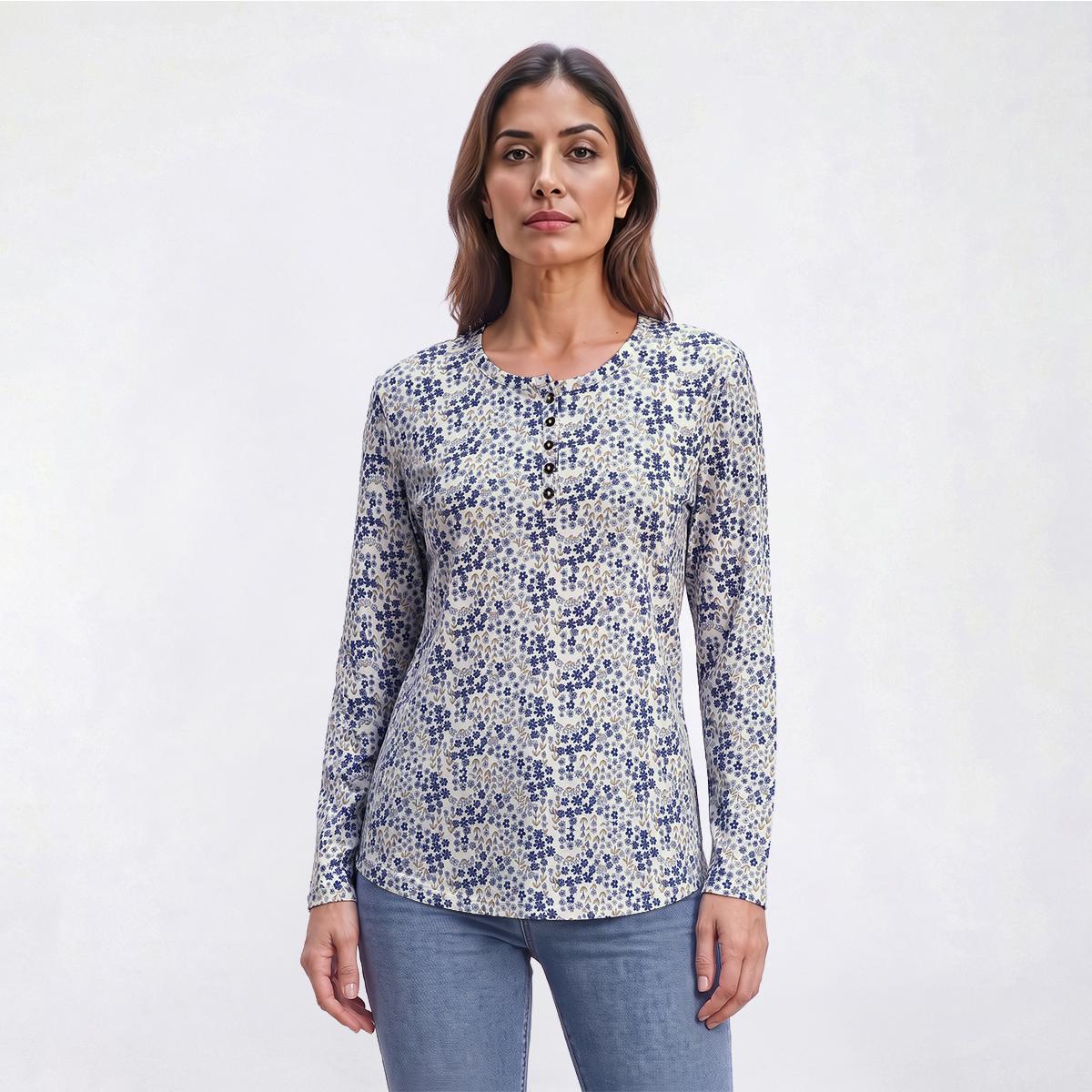 Womens Hasting & Smith Long Sleeve Floral Henley Tee