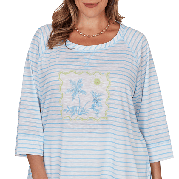 Plus Size Hearts of Palm Aqua Fresh 3/4 Sleeve Palm Tree Tee
