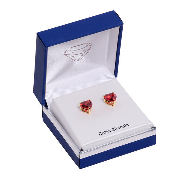 Gold-Tone Cubic Zirconia Red Heart Stud Earrings - image 