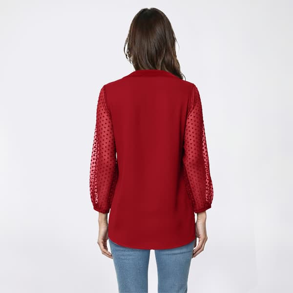 Womens Kasper Long Embellished Dot Sleeve Split Neck Blouse