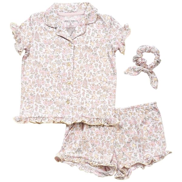 Toddler Girl Laura Ashley(R) Floral Pajama Set with Scrunchie - image 