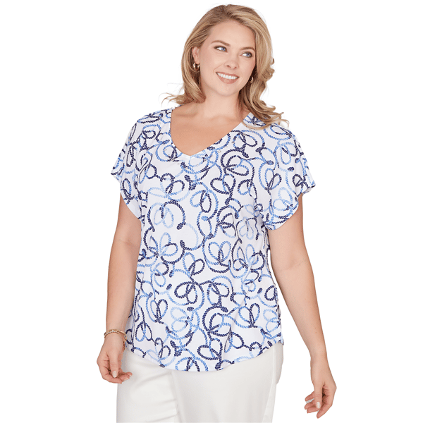 Plus Size Hearts of Palm Smooth Sailing Nautical Rope Blouse