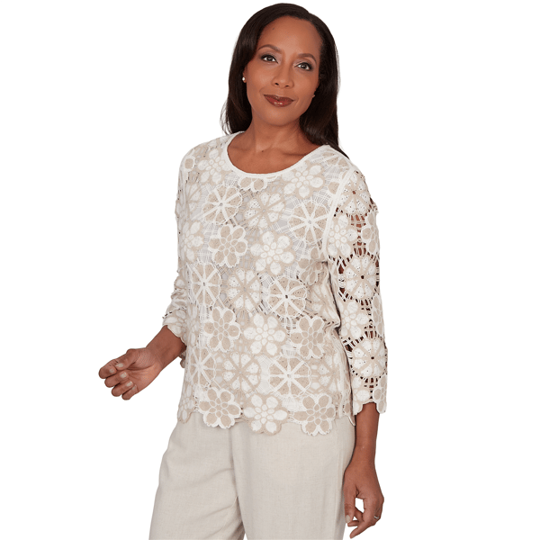 Petite Alfred Dunner Natural Wonder Floral Crochet Blouse