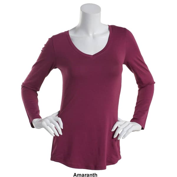 Juniors Aveto Long Sleeve Basic V-Neck Solid Tee