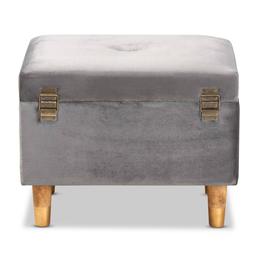 Baxton Studio Elias Grey Velvet Fabric & Wood Storage Ottoman