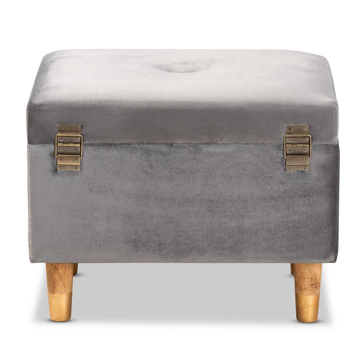 Baxton Studio Elias Grey Velvet Fabric & Wood Storage Ottoman