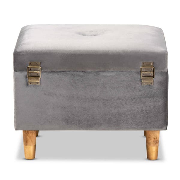Baxton Studio Elias Grey Velvet Fabric & Wood Storage Ottoman
