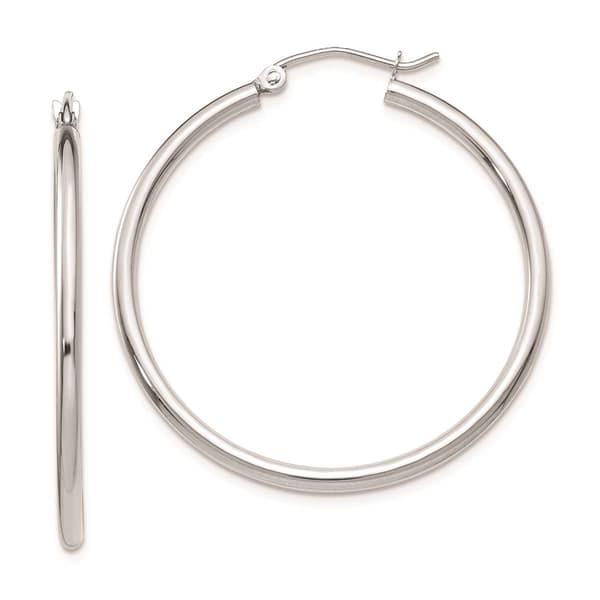 Gold Classics(tm) 10kt. White Gold Polished 31mm Tube Hoop Earrings - image 