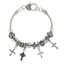 Antique Silver Plated Multiple Cross Charms Bracelet