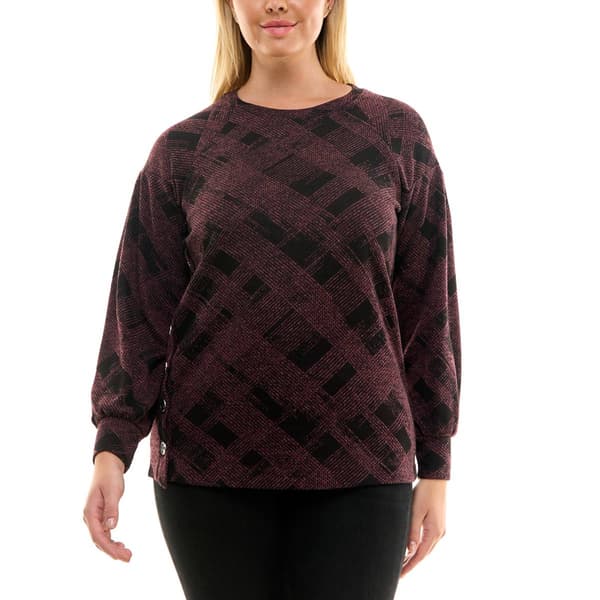 Womens Zac & Rachel Long Sleeve Plaid Hacci Top