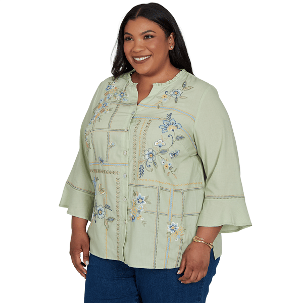 Plus Size Alfred Dunner Indigo Girls Floral Embroidery Blouse