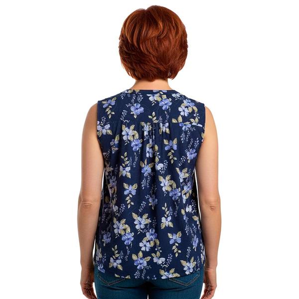Womens Napa Valley Sleeveless Floral Bloom Pleat Henley Blouse