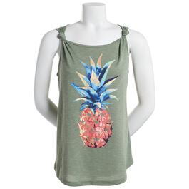 Womens Tru Self Knotted Strap Pineapple Graphic Tank Top