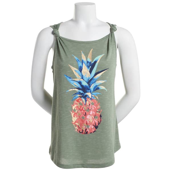 Womens Tru Self Knotted Strap Pineapple Graphic Tank Top - image 