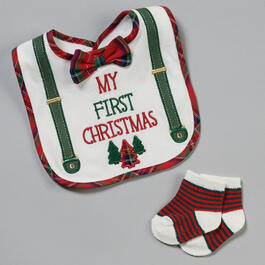 Baby Boy Baby Essentials 1st Christmas Bow Tie Bib with Socks