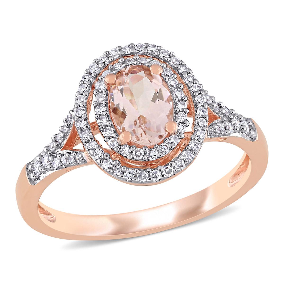 Gemstone Classics™ 14kt. Rose Gold Oval Morganite Halo...