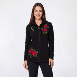 Petite Hasting & Smith Holiday Poinsettia Fleece Jacket