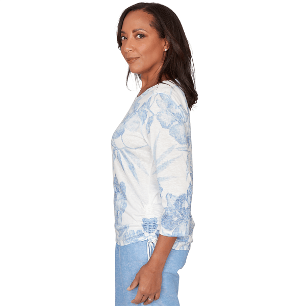 Petite Alfred Dunner Caribbean Blues Side Tie Floral Blouse