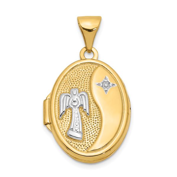 Gold Classics(tm) 14kt. Gold & Rhodium 17mm Angel Oval Locket - image 