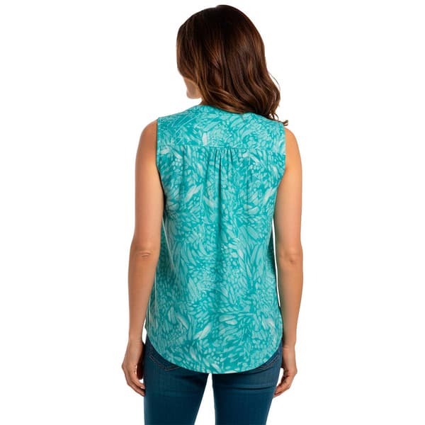 Womens Notations Abstract Pleat Split Neck Button Front Blouse