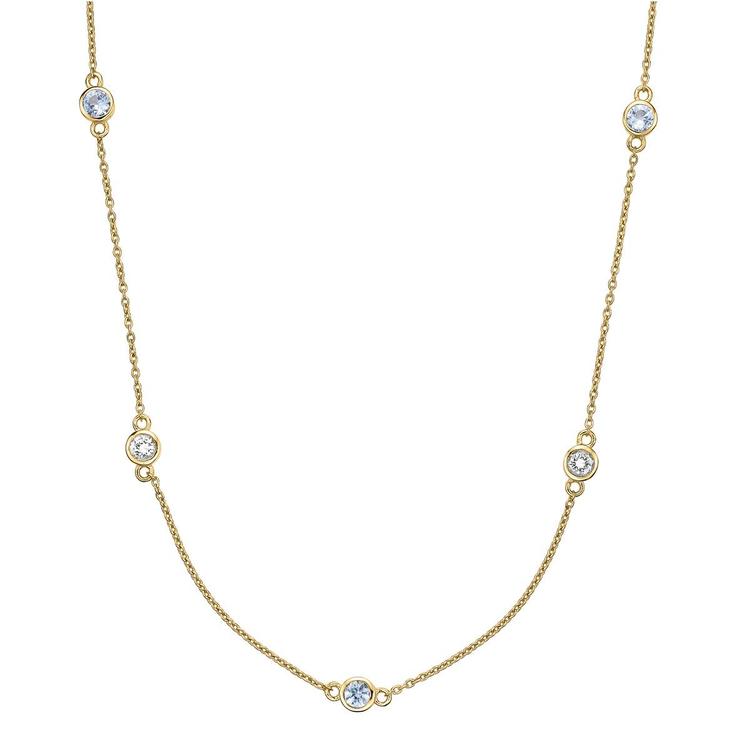 Gemminded 3.5mm Round Created Aquamarine & White Topaz Necklace
