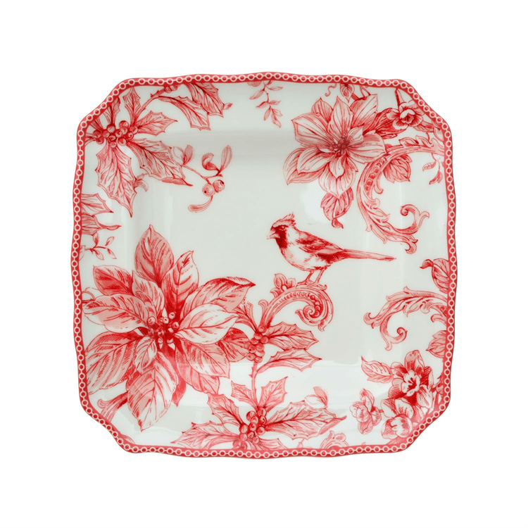 222 Fifth Christmas Lane 16pc. Porcelain Red Dinnerware Set