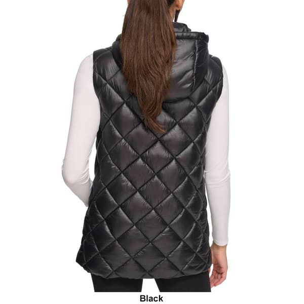 Womens Andrew Marc Sport Long Quilted Hooded Vest