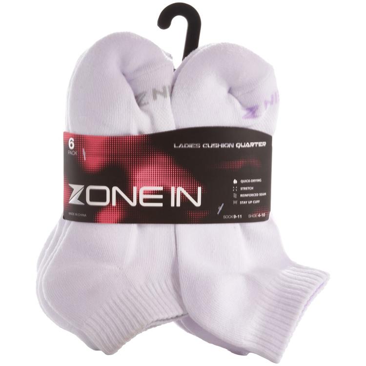 Womens Zone In 6pk. Cushion Quarter Socks
